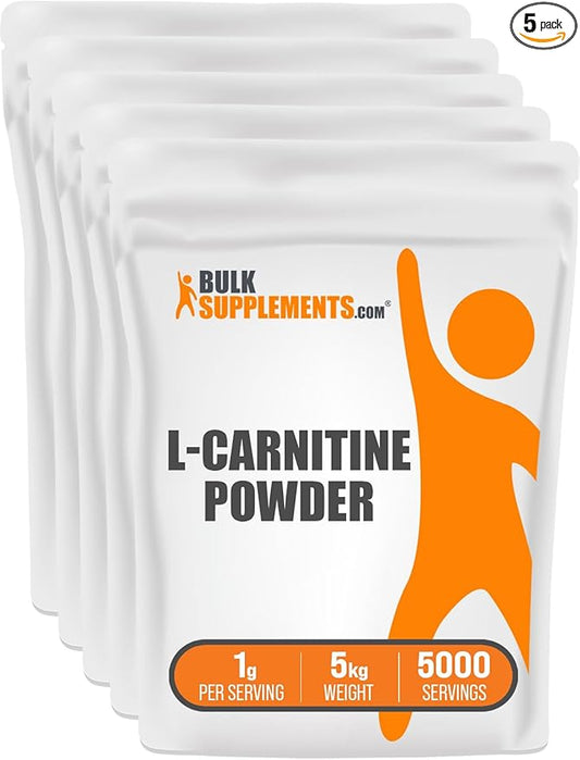BulkSupplements.com L-Carnitine Powder - Carnitine Supplement, Amino Acid Supplement - Unflavored & Gluten Free, 1g per Serving, 1kg (Pack of 5) (11 lbs)
