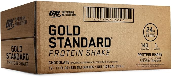 Optimum Nutrition Gold Standard Protein Shake, 24g Protein, Ready to Drink Protein Drinks, Chocolate, 11 Fl Oz, 12 Count (Pack of 1) (Packaging May Vary)