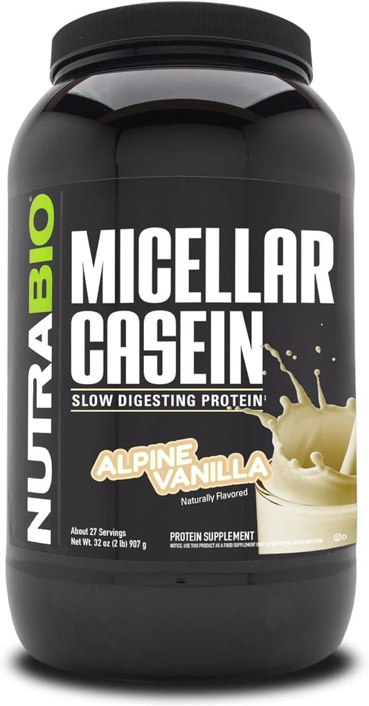 NutraBio Micellar Casein Protein Powder- Casein Protein Powder- Slow Digesting - Muscle Growth - Essential Amino Acids - Non-GMO - Gluten & Soy Free- 2 lbs Vanilla
