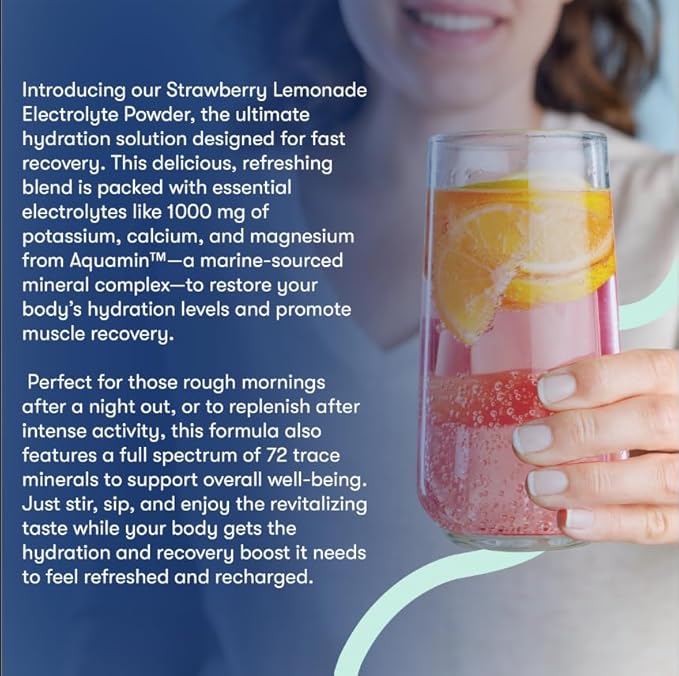 Flyby Electrolyte Powder - Strawberry Lemonade | contains Potassium, Aquamin™ Calcium & Magnesium, Sea Salt Sodium, Full Spectrum 72 Trace Minerals | Electrolytes Recovery | Non-GMO | Gluten-Free