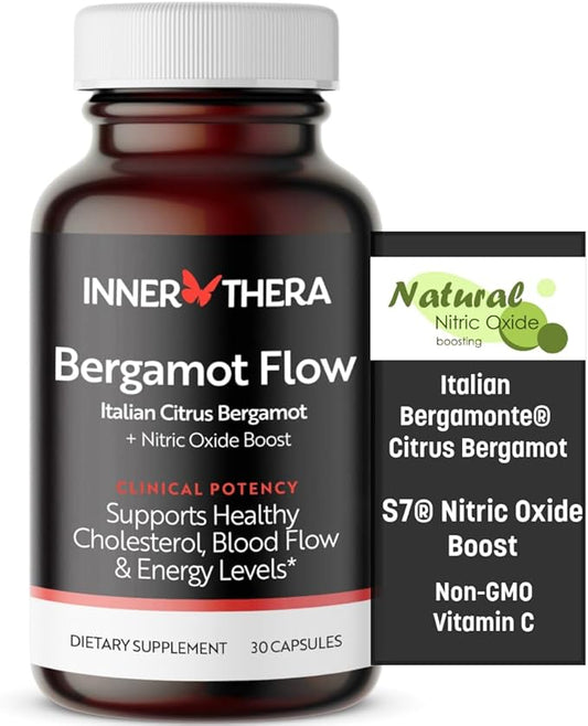 Bergamot Flow Italian Citrus Bergamot + S7 Nitric Oxide, Bergamot Supplement for High Cholesterol - Increase Blood Flow, Circulation & Energy Levels - Made with Patented Italian Bergamonte Extract