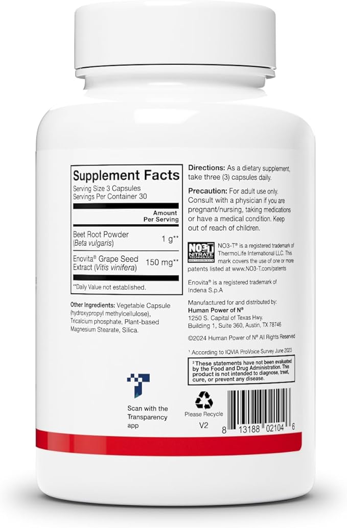 HumanN SuperBeets Beet Root Capsules Quick Release 1000mg, Helps Support Nitric Oxide Production, Blood Pressure, Heart Health, Contains Non-GMO Beetroot Powder, Studied Antioxidants 90 Count