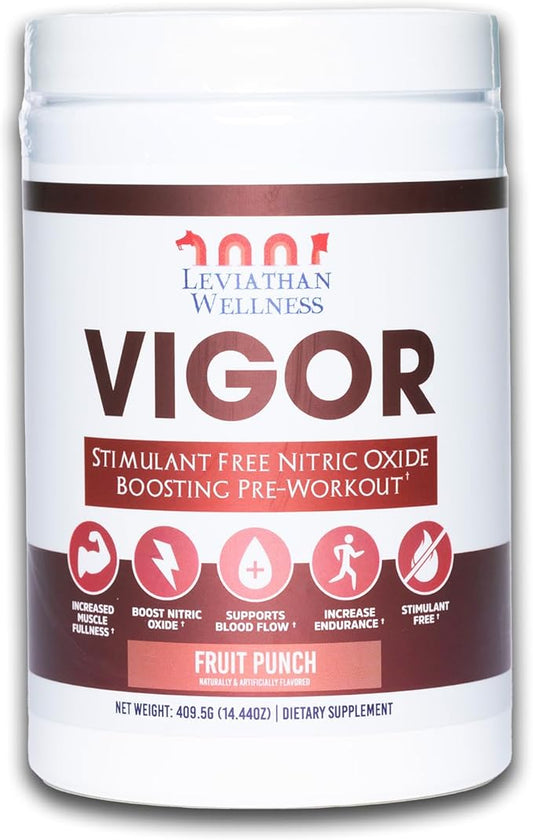 Vigor - Stimulant-Free Nitric Oxide Pre-Workout Powder | L-Citrulline (5000mg), Malic Acid (2000mg), GlycerPump (1500mg)| Fruit Punch| 30 Servings, 13.86g Each | Made in The USA