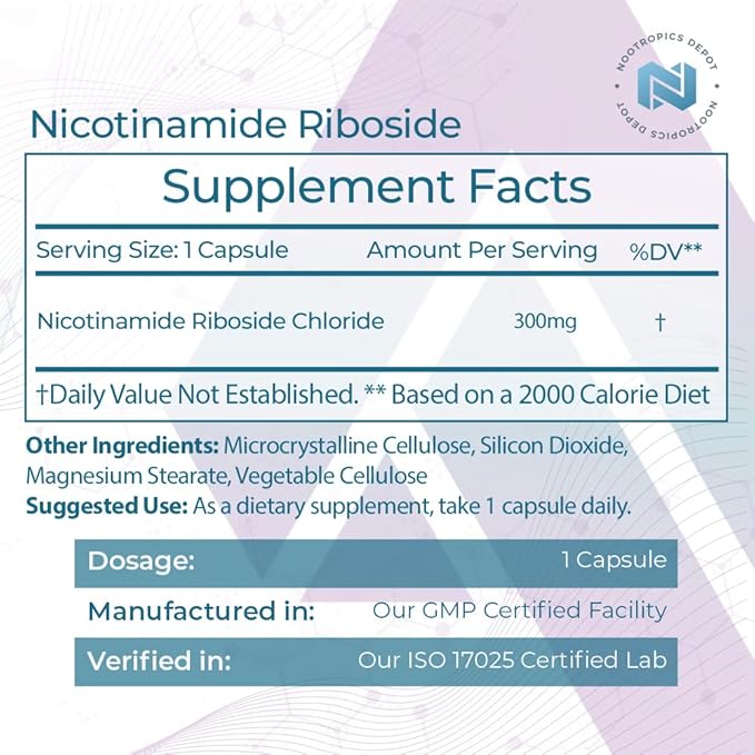 Nootropics Depot Nicotinamide Riboside Capsules | 300mg | NAD+ Precursor | 30 Count | Promotes NAD+ Levels | Cellular Energy