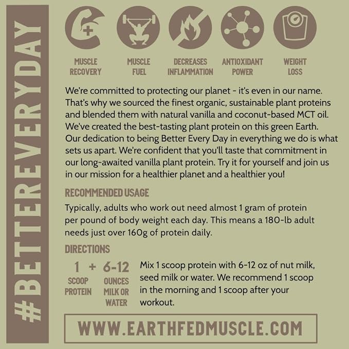 Earth Fed Muscle Common Ground Vanilla Vegan Protein - Soy Free, Gluten Free, 30 Servings