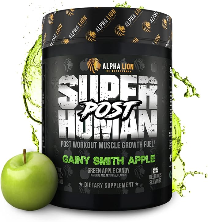 Alpha Lion Superhuman Post Workout Recovery, Muscle Builder Drink, Creatine Powder + More for Lean Muscle Growth, Strength & Volume, Supplement for Women & Men (25 Servings, Gainy Smith Apple)