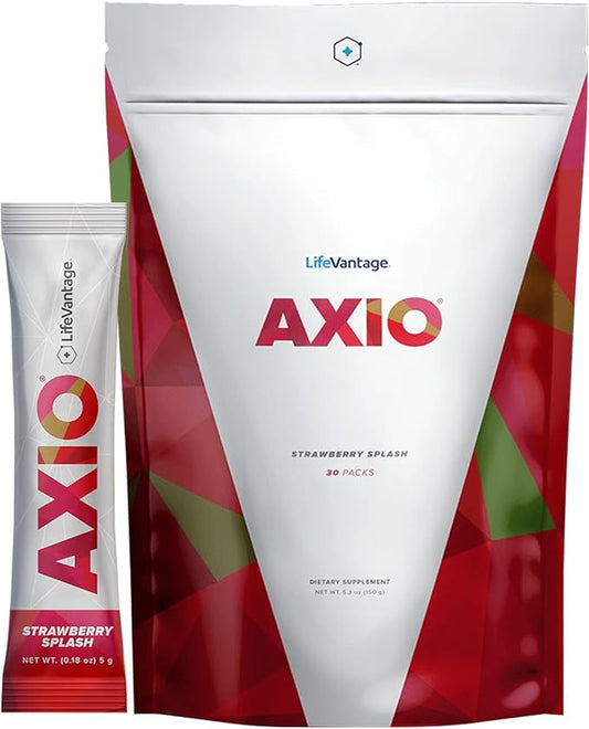 LifeVantage - AXIO - Regular Energy Drink Powder,Strawberry Splash - with B Vitamin, DMAE, L-Theanine, Quercetin, Green Tea and Pine Bark - 30 Packets