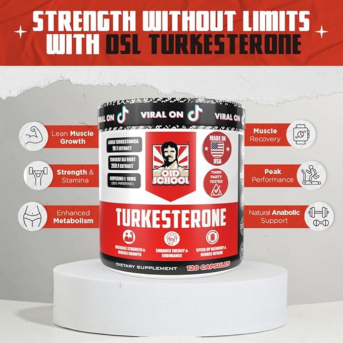 Old School Labs Turkesterone Supplement for Men 15,000mg [Max Potency] + BioPerine® for High Absorption - Tongkat Ali for Men - Increase Muscle Growth & Recovery, Drive & Stamina - USA Made - 120 Caps