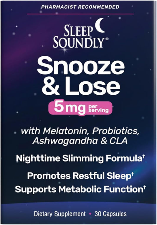 Snooze & Loose 5mg, with Melatonin and CLA, Supports Metabolism, Probiotics and Ashwagandha, 30 Capsules