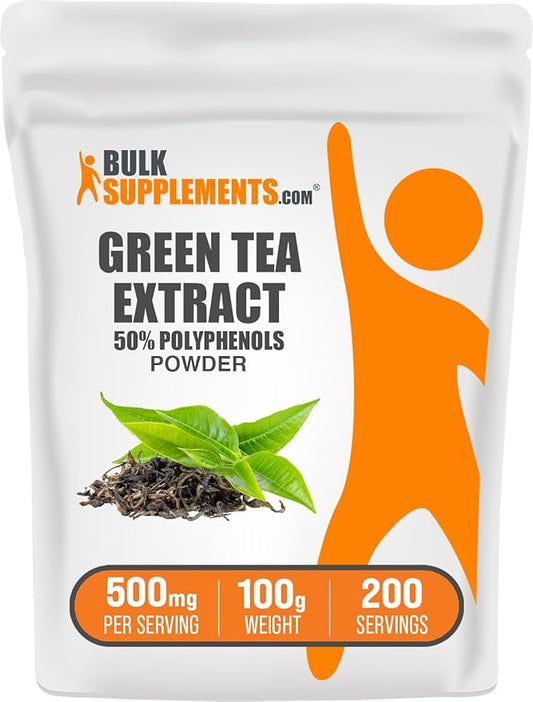 BulkSupplements.com Green Tea Extract Powder - 50% Polyphenol, Green Tea Supplement, Herbal Supplement - Gluten Free, 500mg per Serving, 100g (3.5 oz) (Pack of 1)