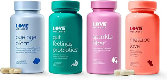 Love Wellness Digestive Health Kit | Bloating Relief, Fiber Supplement for Women & Digestive Health probiotic | Safe & Effective