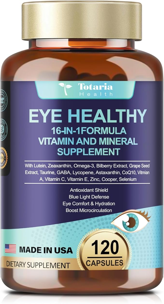 AREDS 2 Eye Vitamins and Mineral, Bilberry Extract, Omega-3, Eye Vitamins for Seniors Macular Health and Dry Eye, Eye Vitamins Lutein and Zeaxanthin Support Eye Strain & Hydration (120 Capsules)