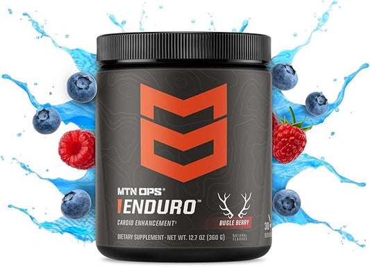 MTN OPS Enduro Nitric Oxide Supplement & Stim-Free Pre Workout - 30 Servings - with Magnesium Citrate, Beet Root Powder, Niacinamide, L Arginine & L Citrulline - Bugle Berry Flavor