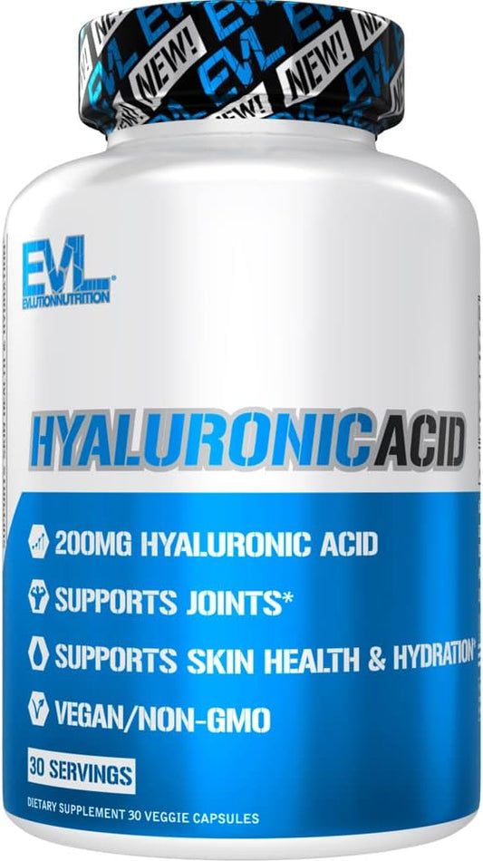 Evlution Vegan Dietary Hyaluronic Acid Supplement Nutrition 200mg Hyaluronic Acid Capsules Dry Skin Supplement for Women and Men for Itchy or Damaged Skin - High Potency Bioavailable Non GMO Formula