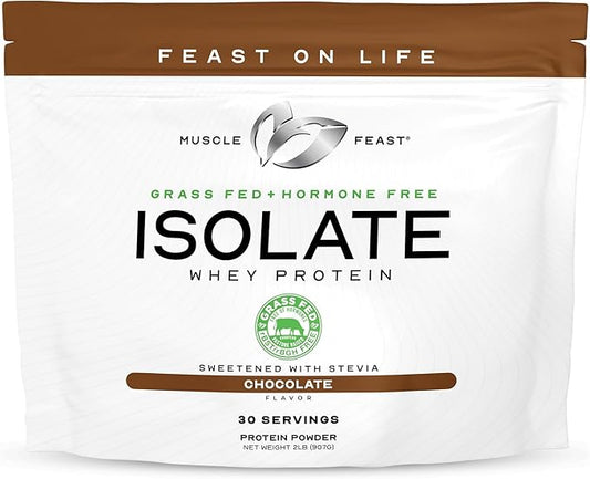 Muscle Feast Grass-Fed Whey Protein Isolate, All Natural Hormone Free Pasture Raised, Chocolate, 2lb