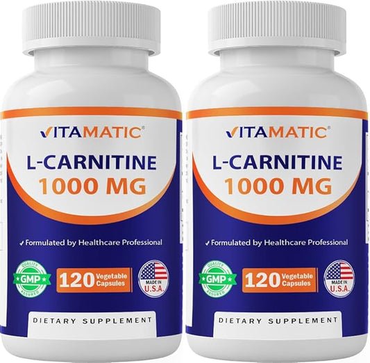 Vitamatic L-Carnitine Fumarate 1000 mg - 120 Vegetable Capsules (2 Bottles)