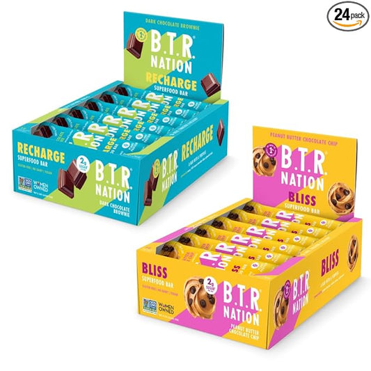 B.T.R. Nation Superfood Keto Protein Bars, Plant Based Vegan - Chocolate Lover's Super Pack | 24 Pack | Low Carb Food, Low Calorie, Gluten Free, No Sugar Alcohols, Boosted with Superfoods