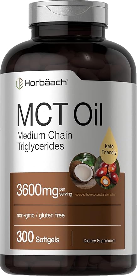 Horbäach Keto MCT Oil Capsules 3600mg | 300 Softgels | Coconut Oil Pills | Non-GMO and Gluten Free Formula | High Potency and Value Size Supplement