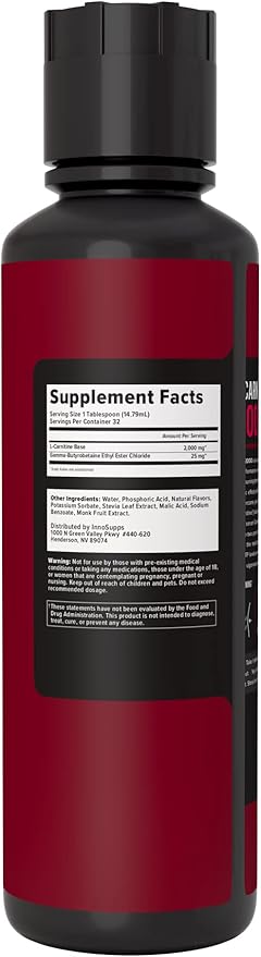 InnoSupps Volcarn 2000 - L-CARNITINE Advanced Energy Liquid | ATP Enhancer with GBEEC | Boosts Energy, Enhances Focus, Caffeine Free, No Artificial Sweeteners | 32 Servings (Sour Kids Candy)