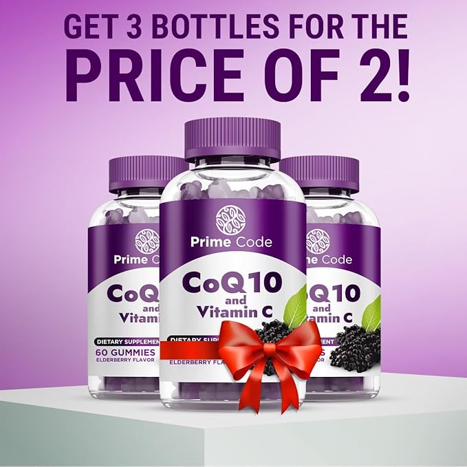 [2 in 1] CoQ10 200mg & Vitamin C 250mg Gummies – Supports Heart Health, Immune System & Cellular Energy – Vegan, Non-GMO, Gluten-Free – Elderberry – CoQ10 Supplement for Energy & Antioxidant Support