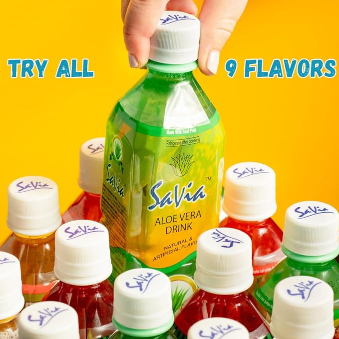 "Savia - Watermelon Aloe Vera Drink, Quality Aloe-Based Beverage, Made with Real Aloe Pulp & Natural, Delicious & Refreshing, Vegetarian, Gluten-Free, Fat-Free (16.9oz, 12-Pack)"
