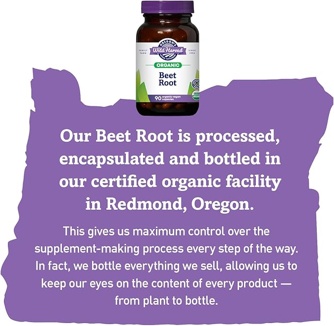 Oregon's Wild Harvest Organic Beet Root Capsules – 90 Vegan Capsules – USDA Certified Organic Beet Root Powder – Non-GMO, Gluten-Free, Dairy-Free, Soy-Free – Grown in North America – Made in The USA