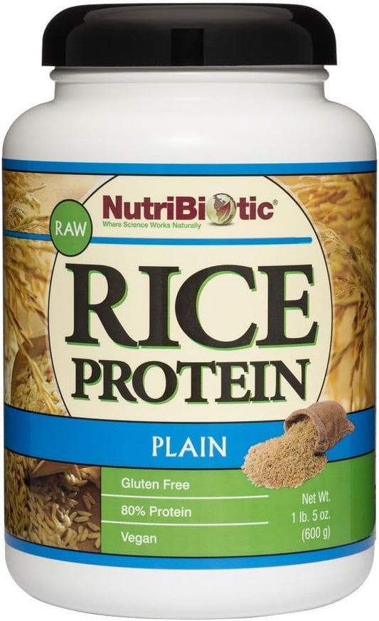 NutriBiotic – Plain Rice Protein, 1 Lb 5 oz (600g) - Low Carb, Keto-Friendly, Vegan, Raw Protein Powder - Grown & Processed Without Chemicals, GMOs or Gluten - Easy to Digest & Nutrient-Rich
