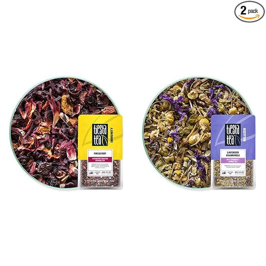 Tiesta Tea - Fireberry, Loose Leaf Cranberry Hibiscus Rooibos Tea, Decaf, 1.7 oz Pouch - 25 Cups & Lavender Chamomile, Loose Leaf Soft Chamomile Herbal Tea, 0.9oz Resealable Pouch - 20-25 Cups
