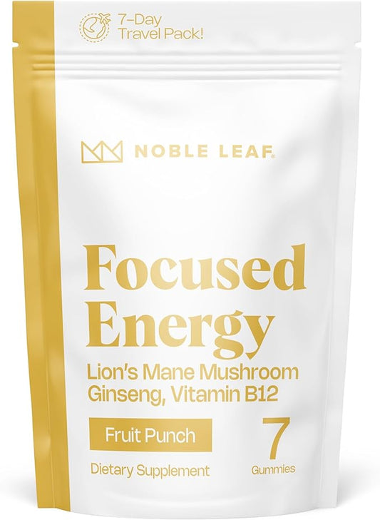 Lion Mane Mushroom Gummies for Focus and Energy - Focus Gummies for Adults with American Ginseng & B12 for Clarity & Natural Energy, Vegan, Non-GMO, Gluten Free, Fruit Punch Flavor, 7 Count