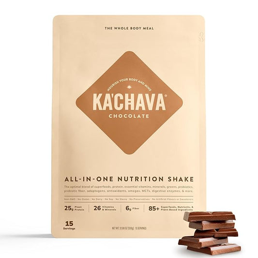 Ka’Chava All-In-One Nutrition Shake Blend, Chocolate, 15 Servings, 85+ Superfoods & Nutrients, Meal Replacement, Greens Plant-Based Superfood Powder Protein Drink, Digestive Enzymes & Probiotics, Vegan Dairy Gluten Free