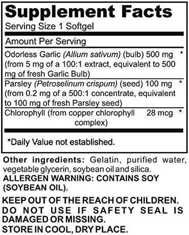 Advanced Garlic Complex - Quality SuperFoods (100ct) Maximum Strength Complex Contains a Blend of Odorless Garlic (Allium sativum), Parsley (petroselinum crispum), and Chlorophyll.