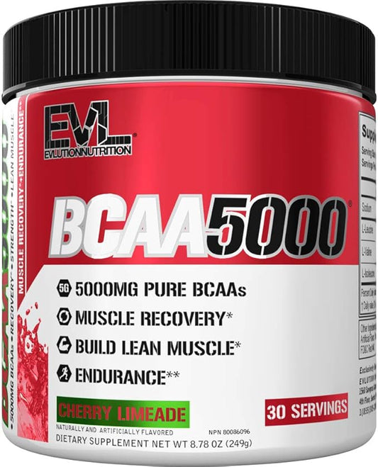 Evlution EVL BCAAs Amino Acids Powder - BCAA Powder Post Workout Recovery Drink and Stim Free Pre Workout Energy - 5g Branched Chain Amino Acids Supplement for Men - Cherry Limeade