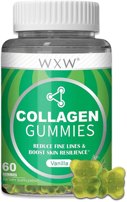 WXW Hydrolyzed Collagen Peptides Gummies for Women, Non-GMO Anti-Aging Formula with Biotin, Zinc, Vitamins C & E for Hair, Skin and Nails | 60ct,Vanilla Flavor