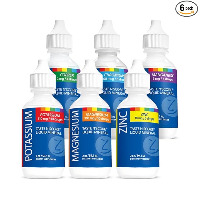 Lyte Balance Taste N' Score Liquid Minerals Kit - 6 Pack, 2 oz Bottles | 100% Pure Dietary Potassium, Zinc, Manganese, Copper, Chromium & Magnesium Drops