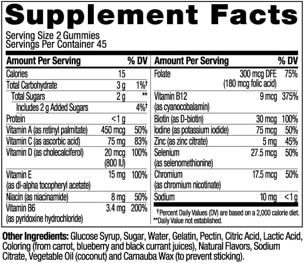 OLLY Men's Multivitamin Gummy, Vitamins A, C, D, E, B, Zinc, Blackberry Flavor, 45 Day Supply - 90 Count