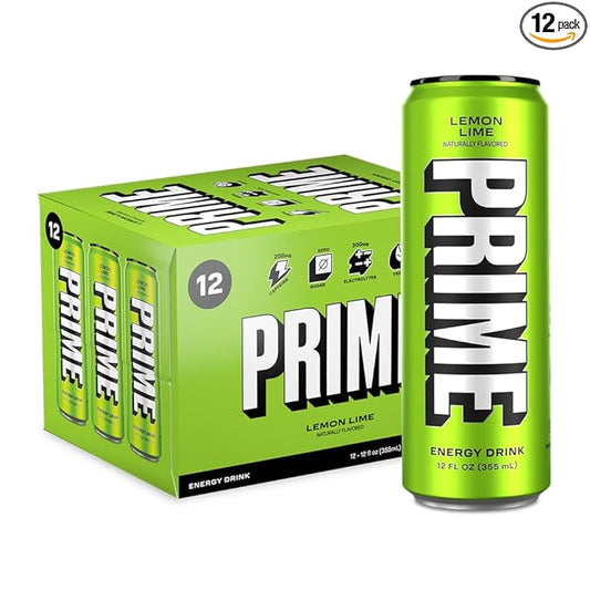 PRIME Energy LEMON LIME | Zero Sugar Energy Drink | Preworkout Energy | 200mg Caffeine with 355mg of Electrolytes and Coconut Water for Hydration| Vegan | Gluten Free |12 Fluid Ounce | 12 Pack