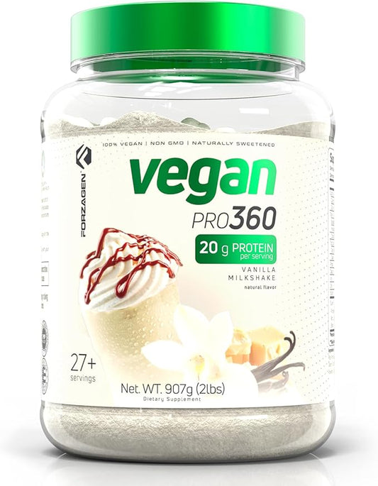 Forzagen Vegan Protein 360 2 Lbs 27 Servings, Plant Based Protein Extracted from Quinoa, Brown Rice and Pea Isolate Protein, Dairy, Soy and Gluten Free, Nom GMO (Vanilla Milkshake)
