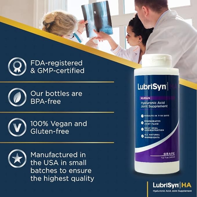 LubriSynHA Joint Supplement, Grape Flavor, 11.5oz – All-Natural, High-Molecular Weight Hyaluronic Acid - Joint Support for Women & Men – Promotes Healthy Joint Function, Made in USA, 100% Vegan