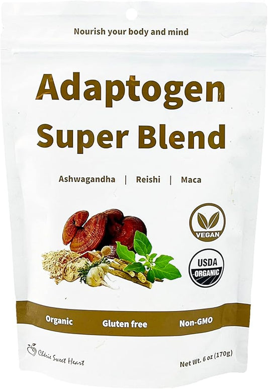 Cherie Sweet Heart Adaptogen Super Blend, USDA Organic, Maca + Reishi + Ashwagandha, 6 Ounce Bag, Non-GMO, Vegan, Gluten Free