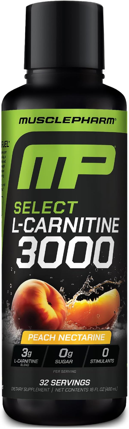 Muscle Pharm L-Carnitine 3000, The Ultimate Liquid L Carnitine Supplement for High-Performance, Supports Metabolism, Hydration & Energy, Zero Sugar/Calories, Peach Nectarine Flavor, 32 Servings