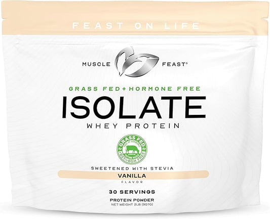 Muscle Feast Grass-Fed Whey Protein Isolate, All Natural Hormone Free Pasture Raised, Vanilla, 2lb