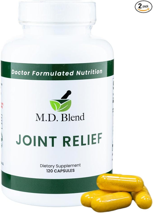 M.D. Joint Relief - Expert Formulated Supplement - Knees, HIPS, Ankles Movement & Mobility - Daily Wellness Blend - Collagen, Hydrolyzed, Glucosamine, BioPerine, Turmeric - 240 Capsules (Pack of 2)