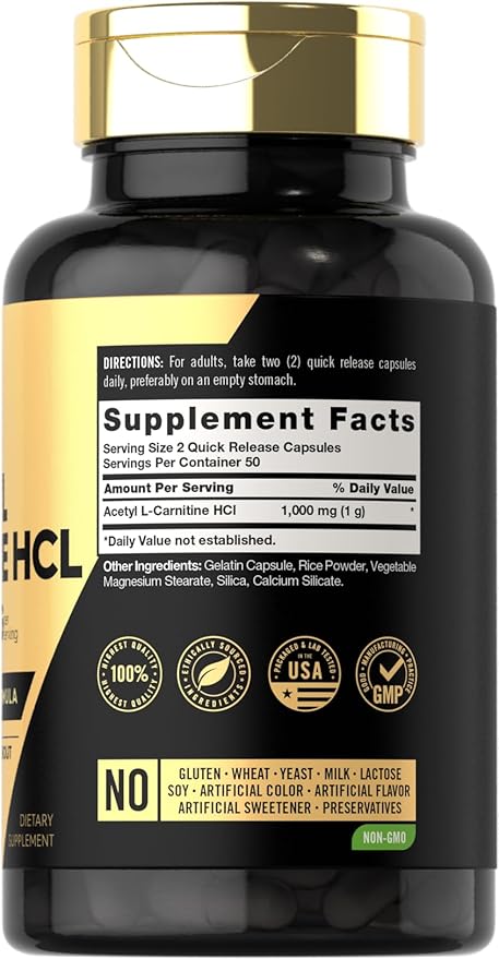 Carlyle Acetyl L-Carnitine HCL | 1000mg | 100 Capsules | Advanced Athlete Formula | Pre-Workout Supplement | Non-GMO & Gluten Free
