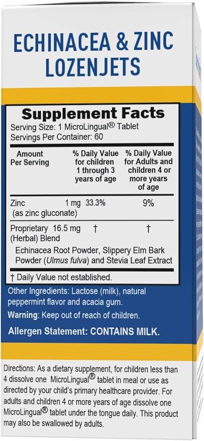 Superior Source Children's Echinacea & Zinc Lozenjets - Herbal Immune Support for Kids - Non-GMO & Gluten-Free - Peppermint - 60 MicroLingual Dissolvable Tablets