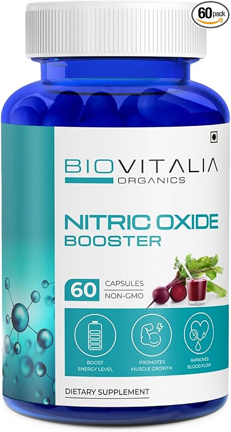 Biovitalia Nitric Oxide Booster Capsule L-Arginine Capsule Beetroot Supplement for Men & Women | Promote Blood Flow & Pre Workout Muscle Pump for Bodybuilding - 60 Vegan Capsules