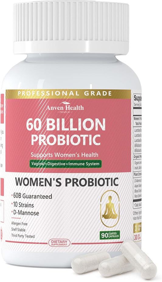 Probiotics for Women Digestive Health - 60 Billion Vaginal Probiotic & Organic Prebiotics with Cranberry Extract & D-Mannose for Gut, Digestive, Urinary, Immune Health丨90 Veggie Caps