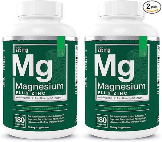 Essential Elements Magnesium & Zinc with Vitamin D3 for Sleep Immune & Bone Support - Magnesium Glycinate, Malate, Citrate 225mg - Triple Magnesium Supplement for Women and Men - 6 Month Supply
