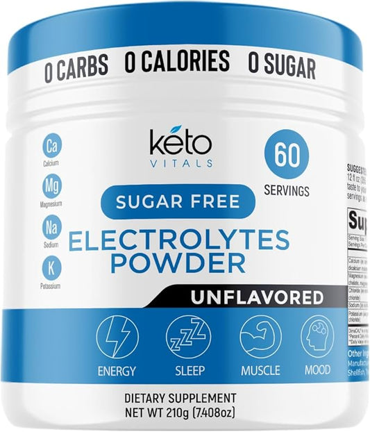 Keto Vitals Unflavored Electrolyte Powder | Keto-Friendly Electrolytes with Potassium, Magnesium, Sodium, Calcium | Keto Electrolytes Supplement Drink Mix | Sugar-Free, Zero Calories, Zero Carbs