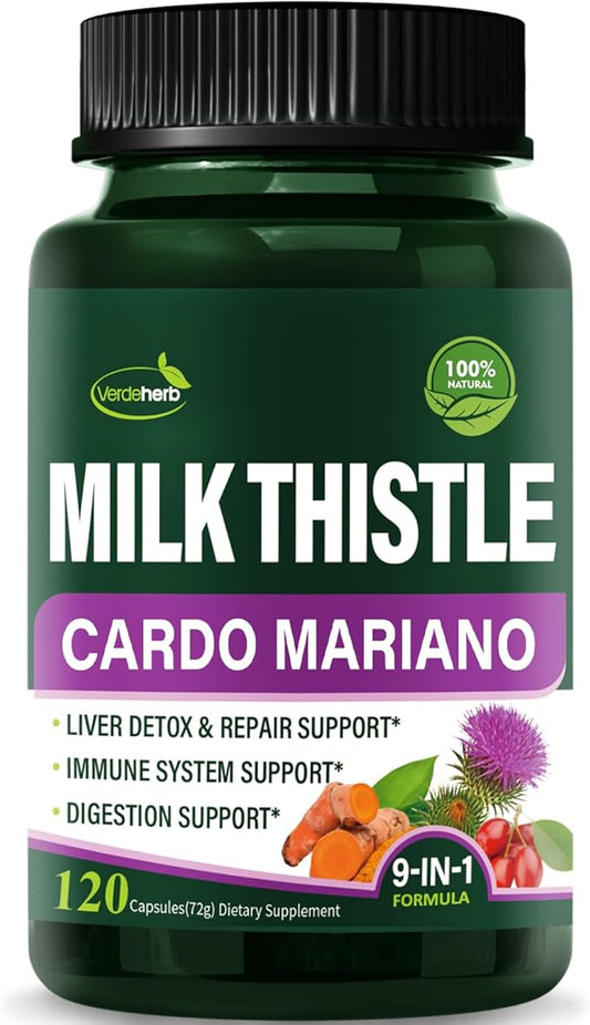 Berberine with Milk Thistle Liver Detox Capsules, Berberina y Alcachofa y Cardo Mariano con Silimarina para el Higado Graso, Liver Cleanse Detox & Repair Formula w/Turmeric Extract. 120Count