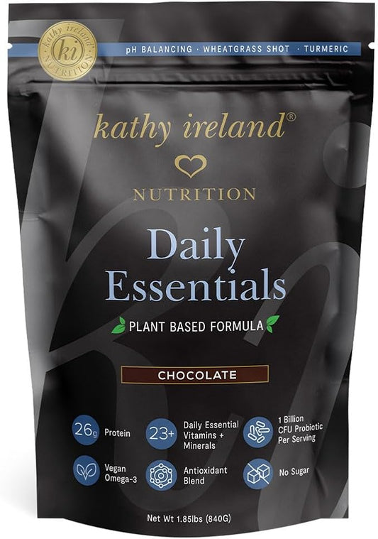 Kathy Ireland Nutrition Daily Essentials Plant-Based Protein Powder for Women, 26g Vegan Protein, Lean Meal Replacement - Chocolate